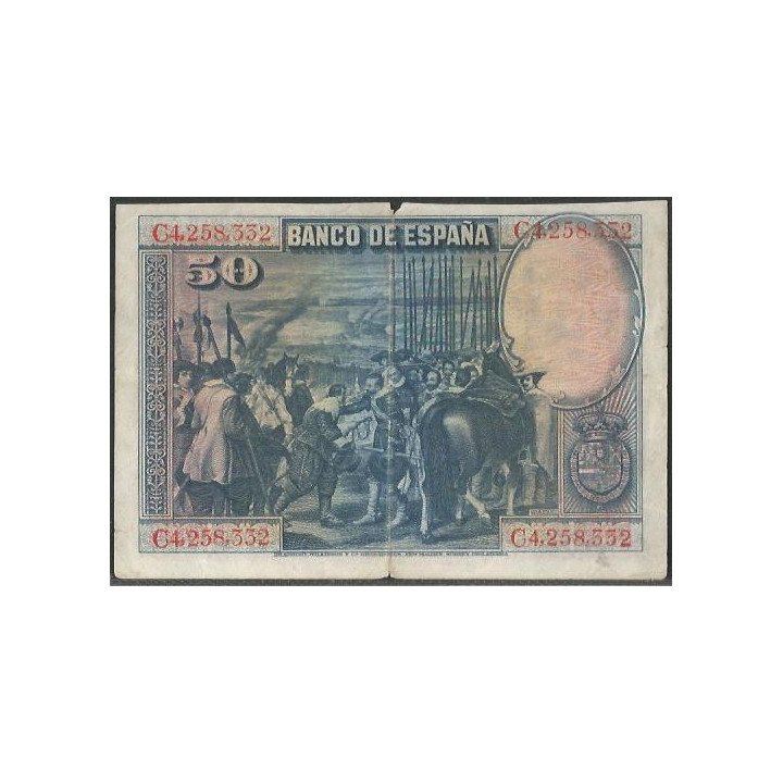 España 50 Pesetas 15 Ago 1928 P75b reverso