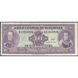 Venezuela 10 Bolivares 29 Ene 1974 H 8 Dig P51d