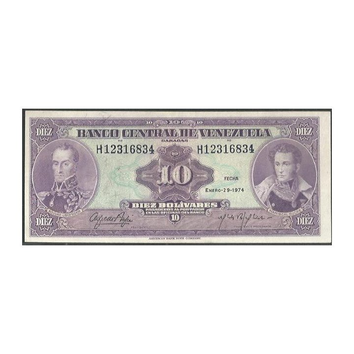 Venezuela 10 Bolivares 29 Ene 1974 H 8 Dig P51d