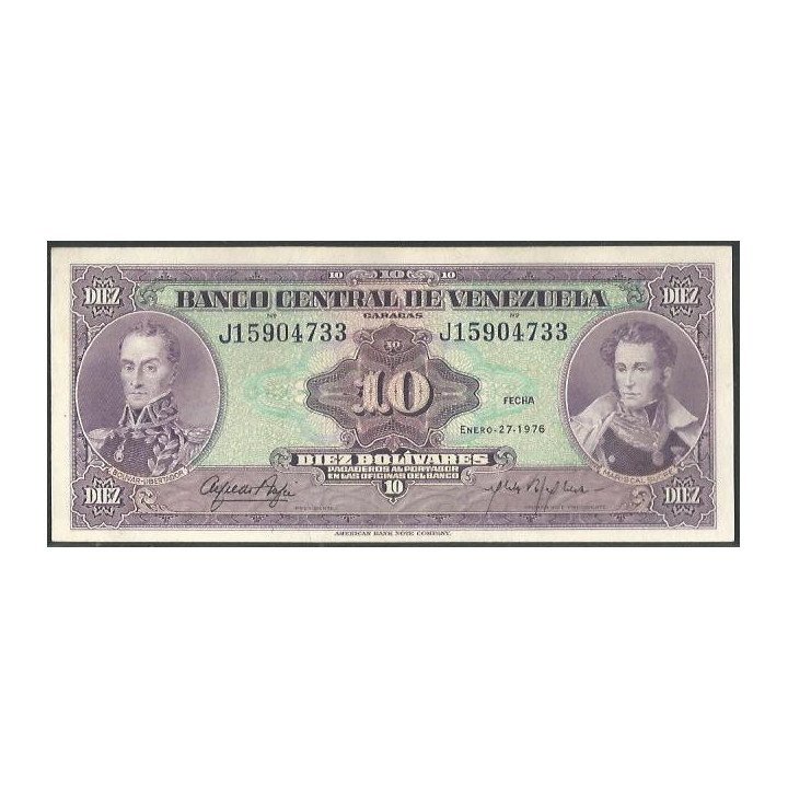 Venezuela 10 Bolivares 27 Ene 1976 J 8 Dig P51e