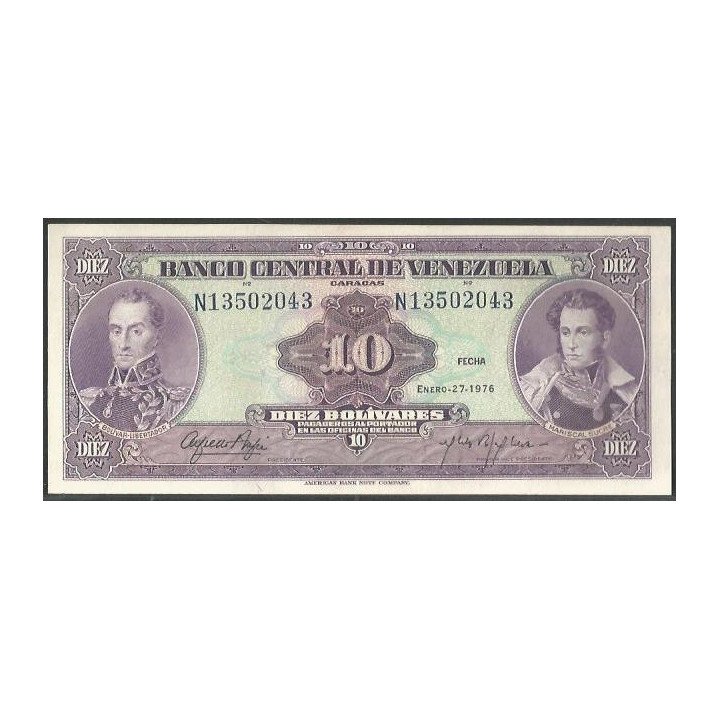 Venezuela 10 Bolivares 27 Ene 1976 N 8 Dig P51e