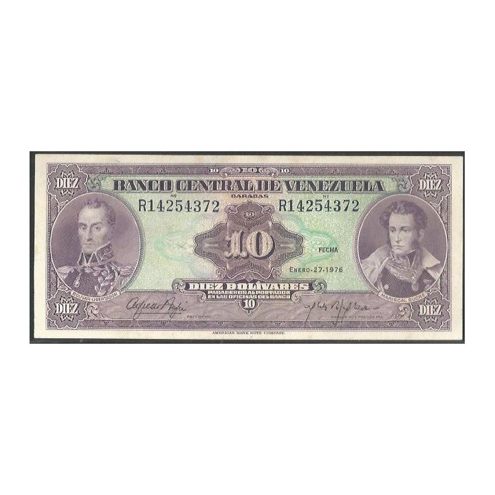 Venezuela 10 Bolivares 27 Ene 1976 R 8 Dig P51e