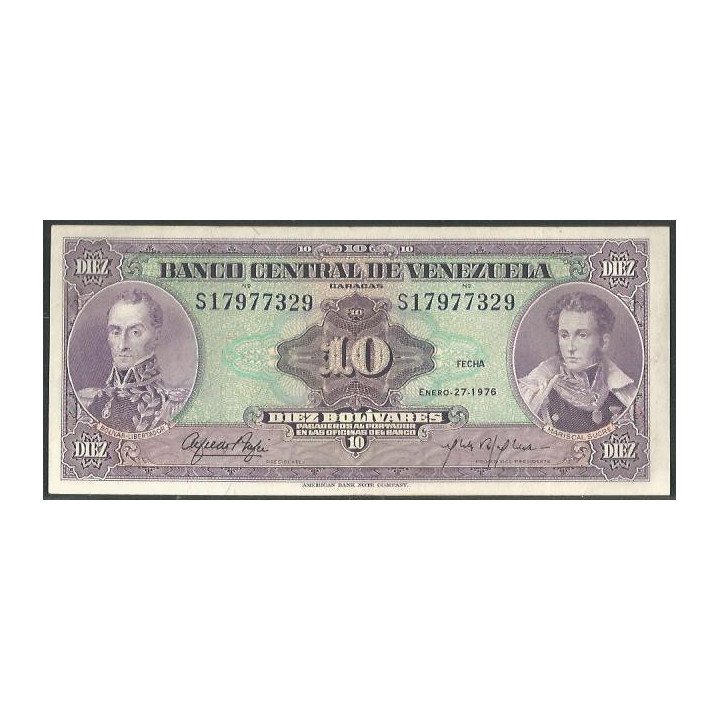 Venezuela 10 Bolivares 27 Ene 1976 S 8 Dig P51e