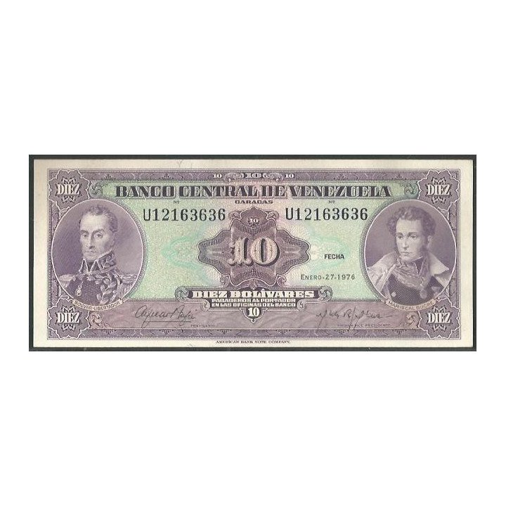 Venezuela 10 Bolivares 27 Ene 1976 U 8 Dig P51e