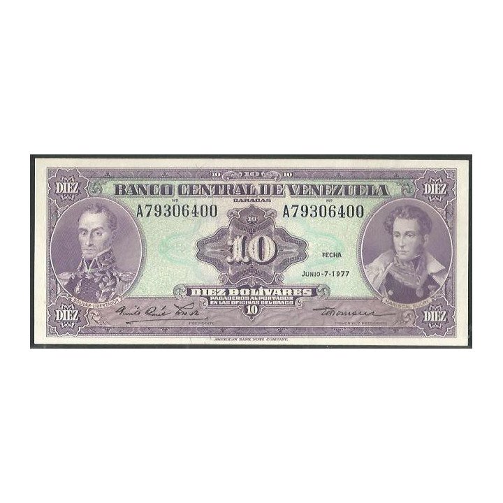Venezuela 10 Bolivares 7 Jun 1977 A 8 Dig P51f
