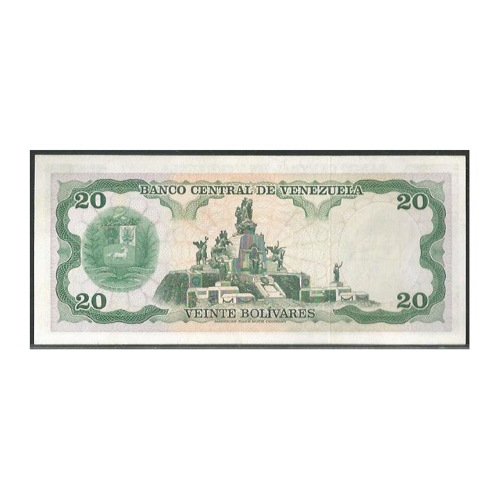 Venezuela 20 Bolivares 23 Abr 1974 A 7 Dig P53a reverso