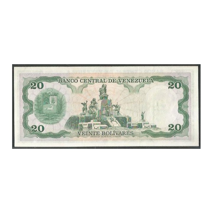 Venezuela 20 Bolivares 23 Abr 1974 B 7 Dig P53a reverso