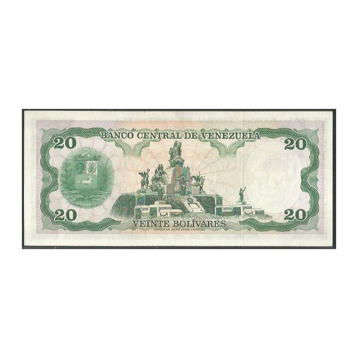 Venezuela 20 Bolivares 23 Abr 1974 C 7 Dig P53a reverso