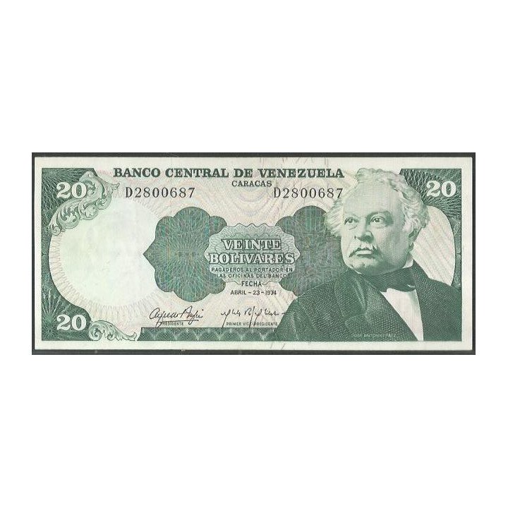 Venezuela 20 Bolivares 23 Abr 1974 D 7 Dig P53a