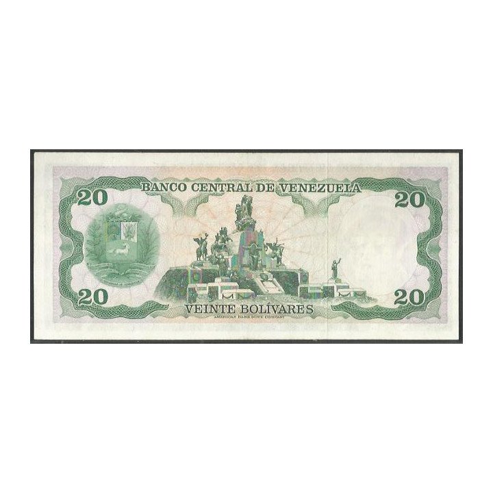 Venezuela 20 Bolivares 23 Abr 1974 D 7 Dig P53a reverso