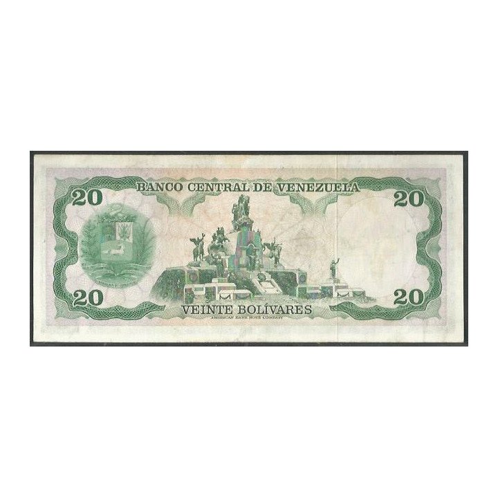 Venezuela 20 Bolivares 23 Abr 1974 E 7 Dig P53a reverso