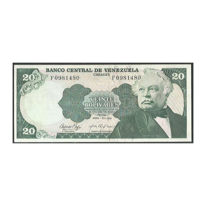 Venezuela 20 Bolivares 23 Abr 1974 F 7 Dig P53a
