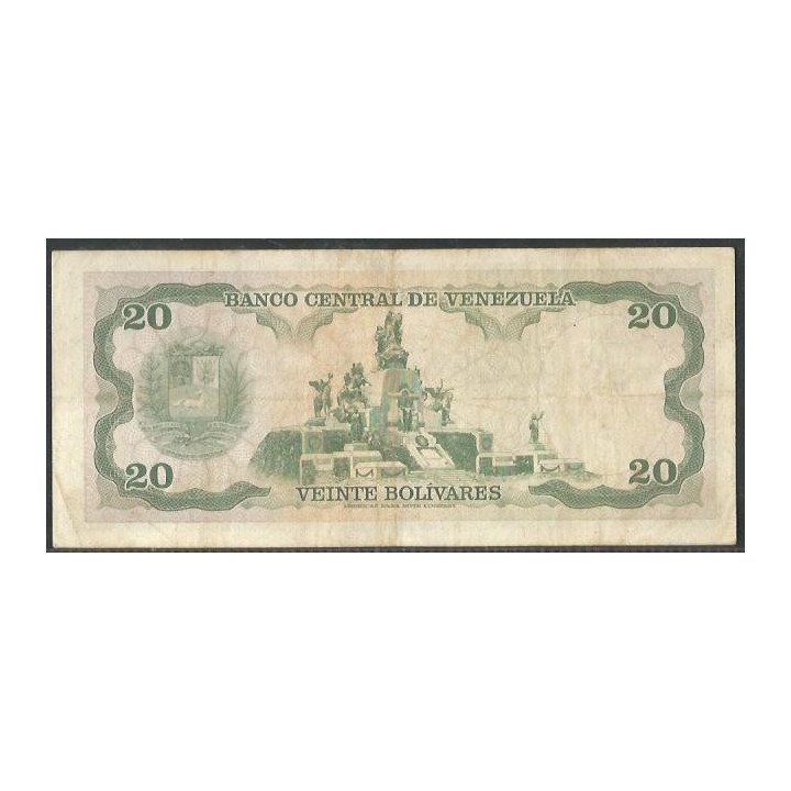 Venezuela 20 Bolivares 18 Sep 1979 Y 7 Dig P53c reverso