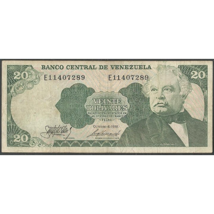 Venezuela 20 Bolivares 6 Oct 1981 E 8 Dig P63a
