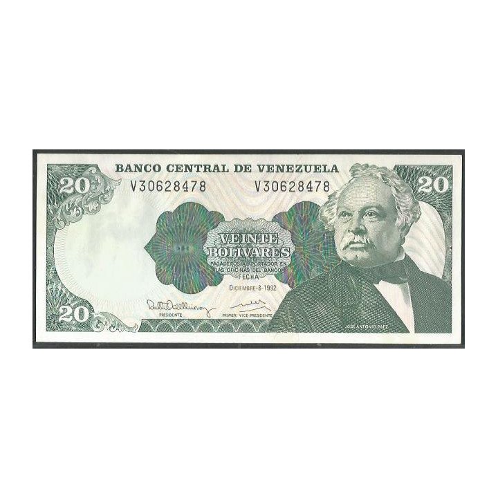 Venezuela 20 Bolivares 8 Dic 1992 V 8 Dig P63d