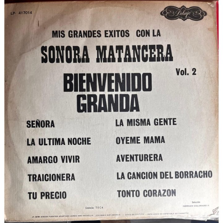Bienvenido Granada - Mis Grandes Exitos con La Sonora Matancera reverso