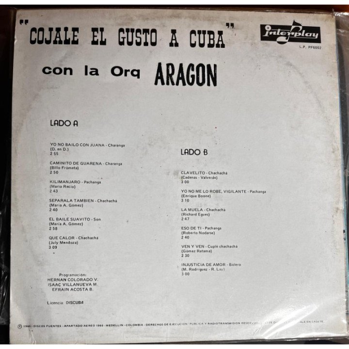 Orquesta Aragon - '' Cojale el Gusto A Cuba'' reverso