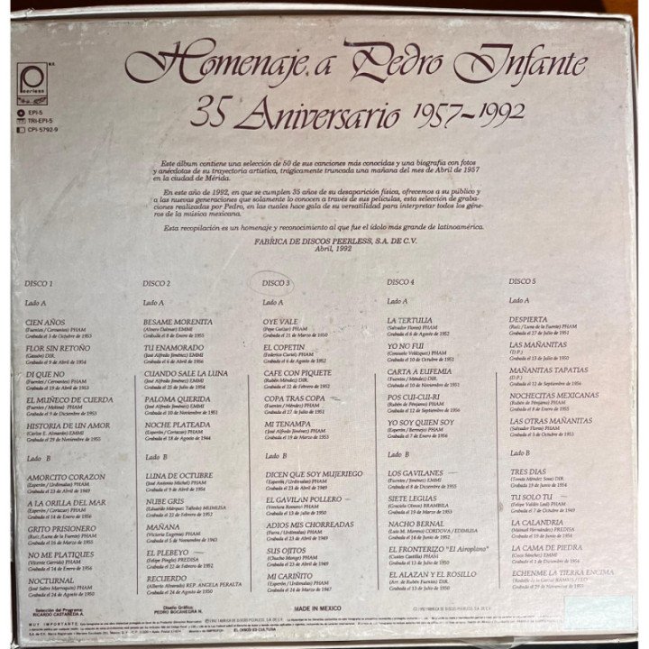 Pedro Infante - Homenaje A Pedro Infante ( 5 LP'S) reverso