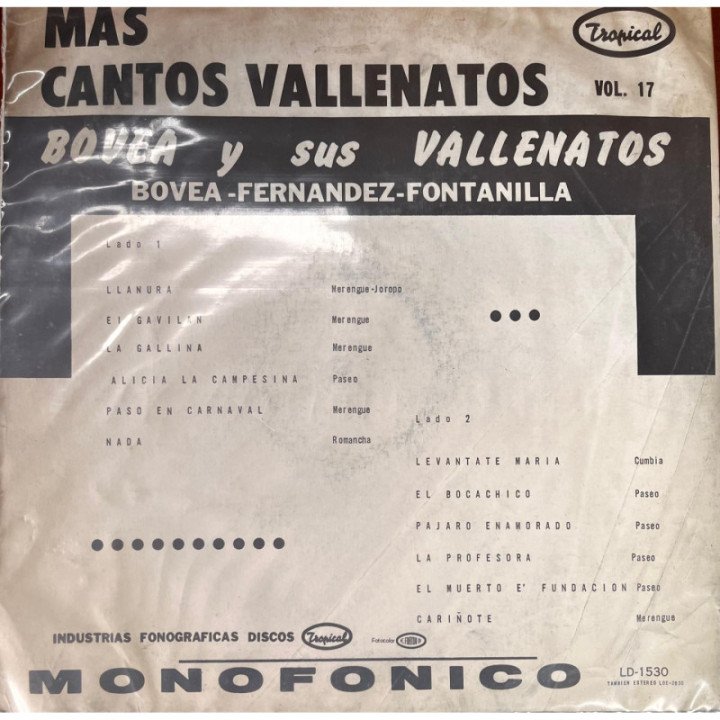 Bovea y Sus Vallenatos - Mas Cantos Vallenatos Vol.17 reverso
