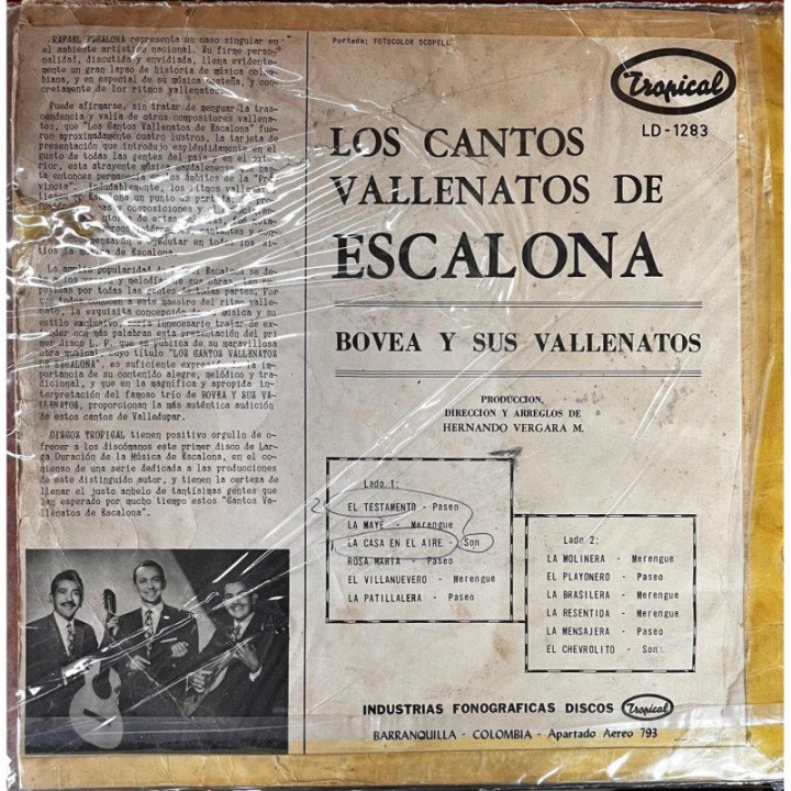 Bovea y Sus Vallenatos - Los Cantos Vallenatos De Esacalona reverso