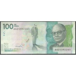 Billete de 100.000 Pesos 8 Ago 2014 Serie AA ERROR BGWNF100-1
