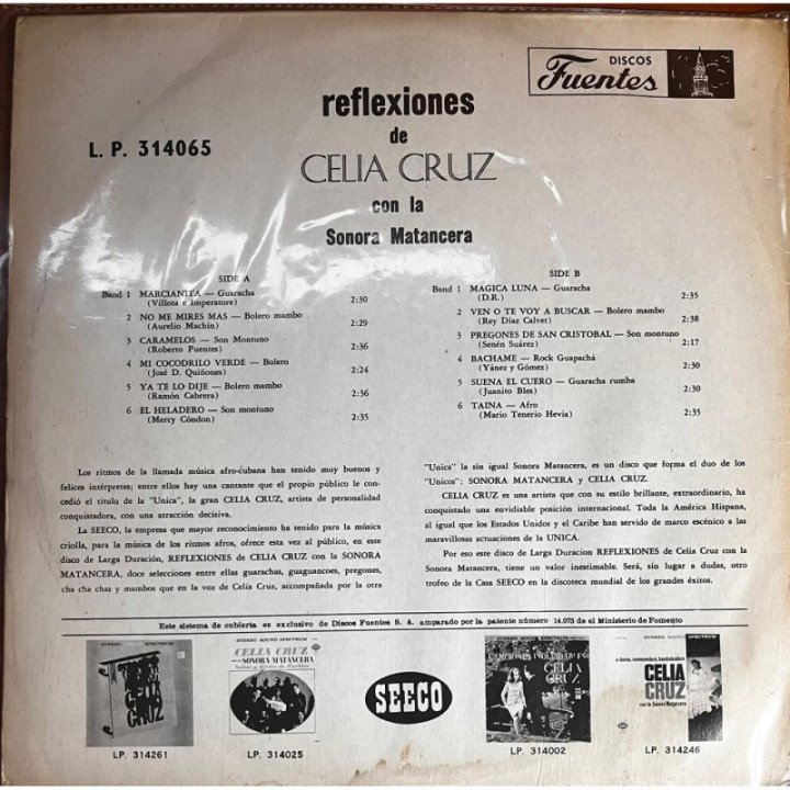 Celia Cruz con La Sonora Matancera - Reflexiones reverso