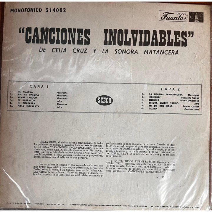 Celia Cruz y la Sonora Matancera - Canciones Inolvidables reverso