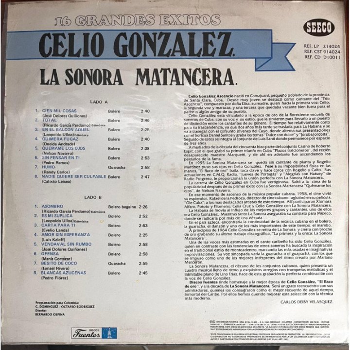 Celio Gonzales con La Sonora Matancera - 16 Grandes Exitos reverso