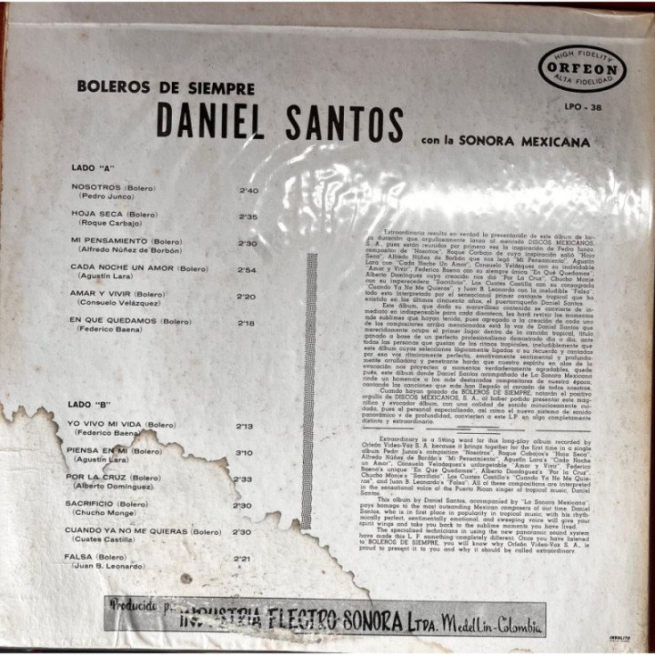 Daniel Santos - Boleros De Siempre reverso