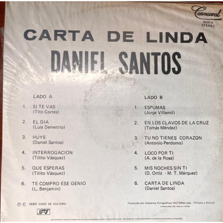 Daniel Santos - Carta De Linda reverso
