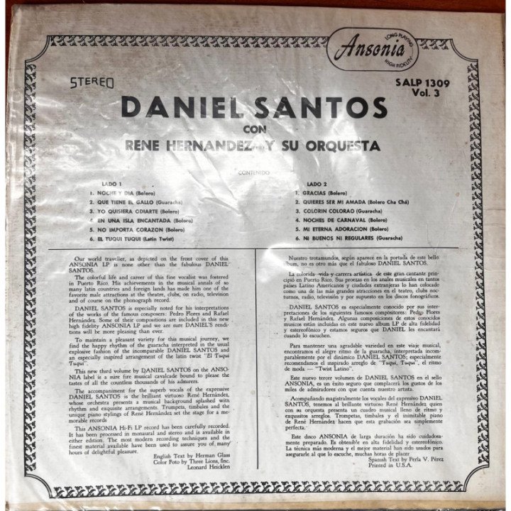 Daniel Santos con Rene Hernandez y su Orquesta - El Viajero Mundial reverso