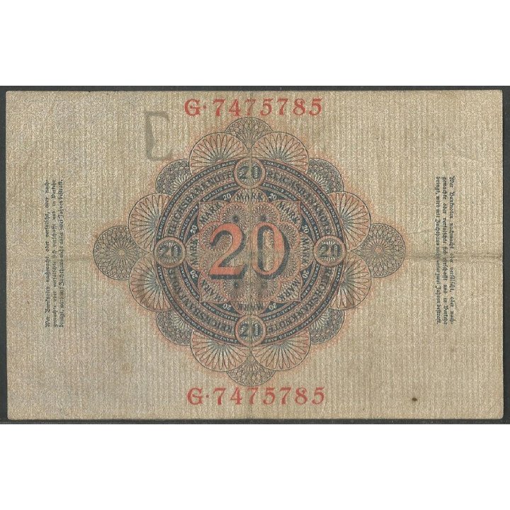 Alemania 20 Mark 21 Abr 1910 P40b reverso