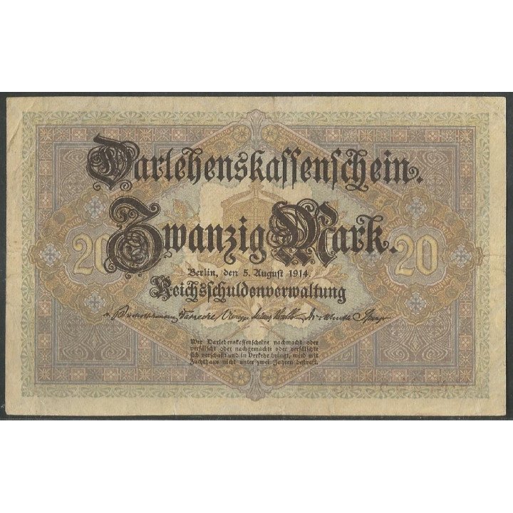 Alemania 20 Mark 5 Ago 1914 P48b reverso
