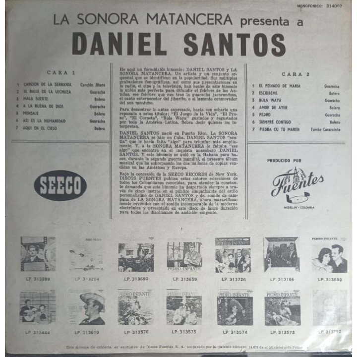 Daniel Santos - Sonora Matancera reverso
