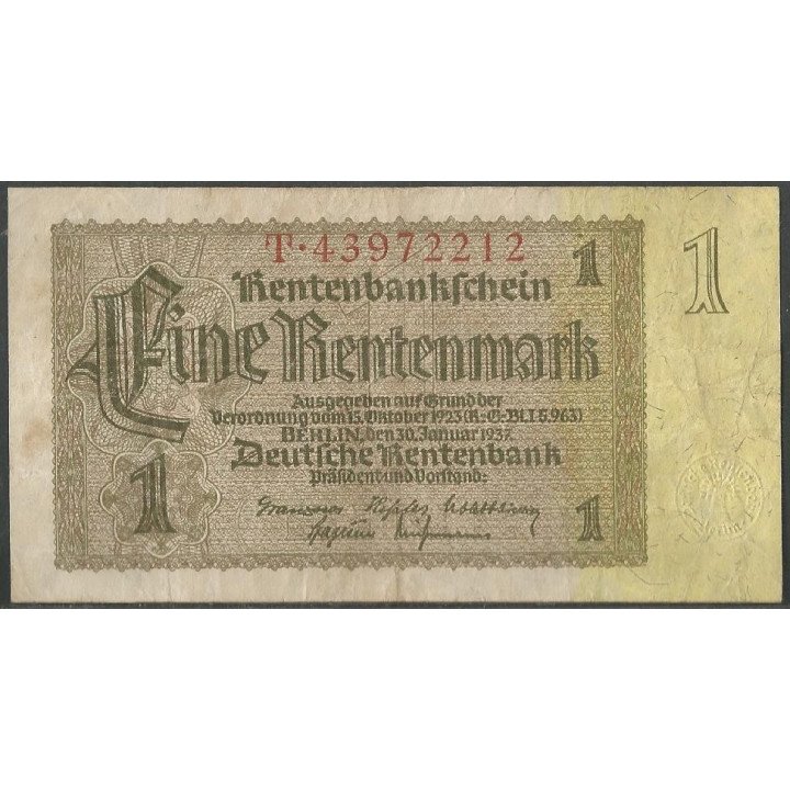 Alemania Weimar 1 Rentenmark 30 Ene 1937 P173b