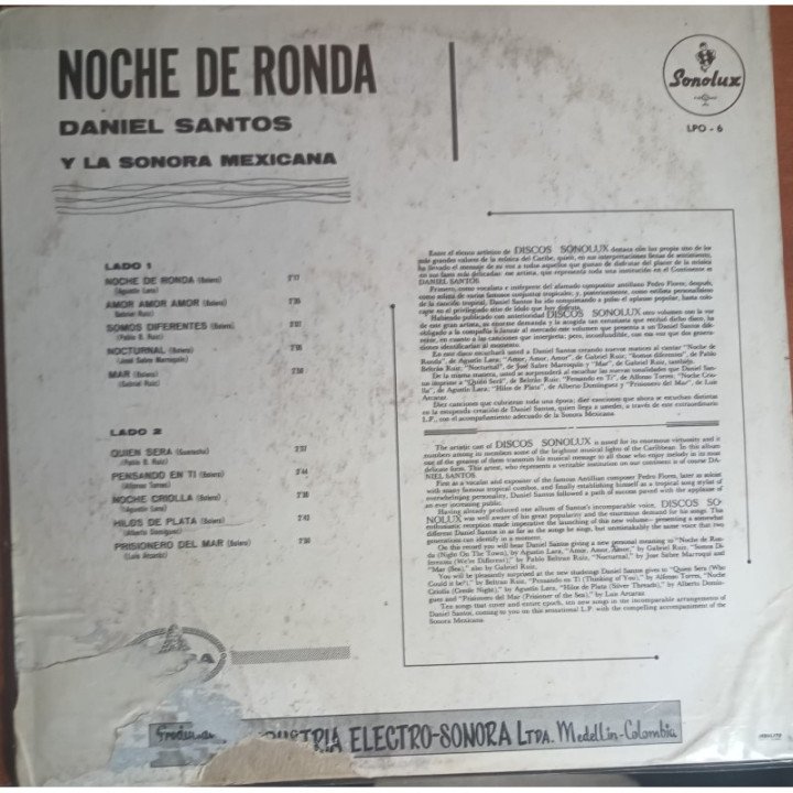 Daniel Santos y La Sonora Mexicana - Noche de Ronda reverso