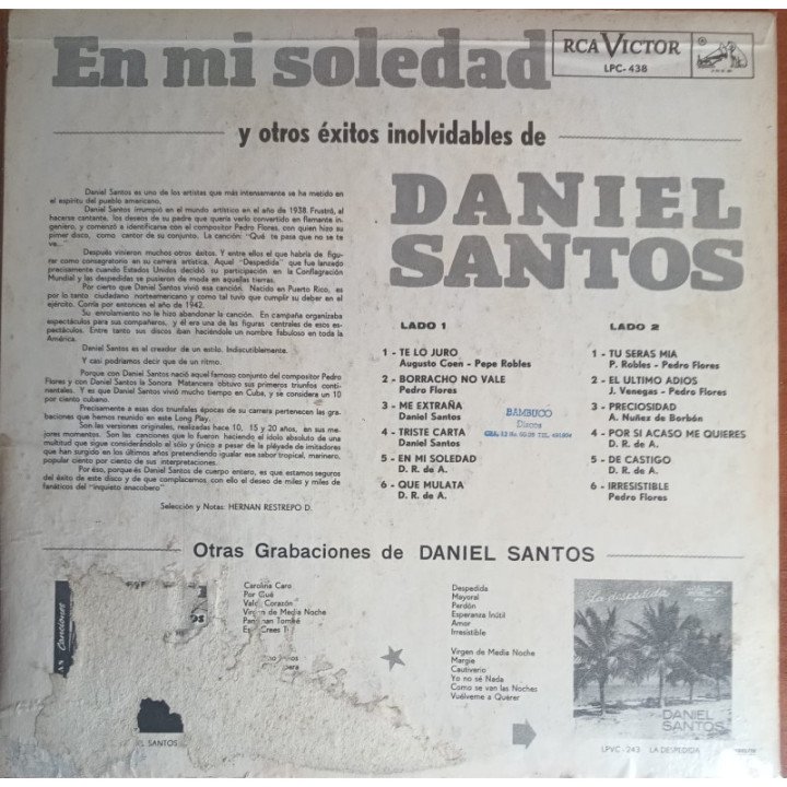 Daniel Santos - En Mi Soledad reverso