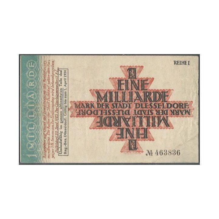 Alemania - Dusseldorf 1 MILLARDO Mark 1 Abr 1924