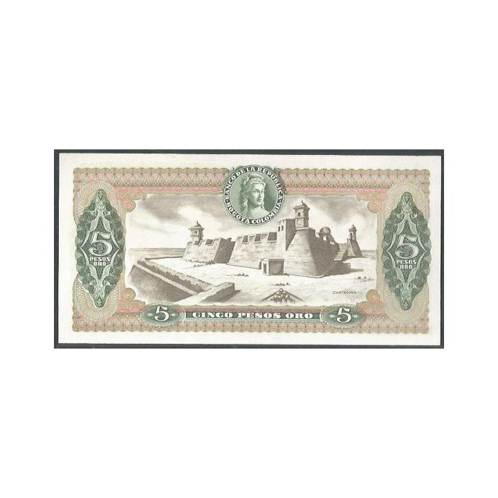 Colombia 5 Pesos 1 Ene 1973 Reposicion BGW139 reverso
