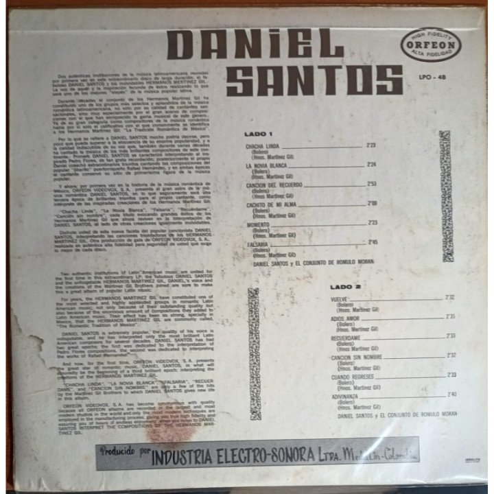 Daniel Santos - Interpreta A Los Hermanos Martinez Gil reverso