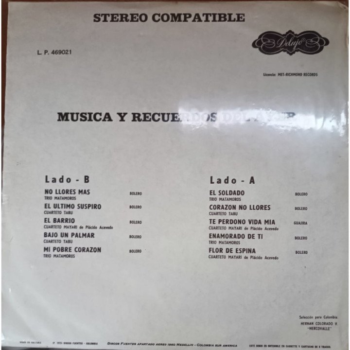 El Cuarteto Mayari de Placido Acevedo - Musica de recuerdos de ayer reverso