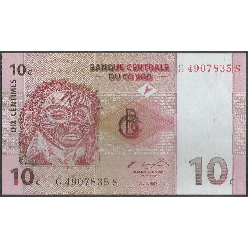 Rep. Democratica Del Congo, 10 Centimes 1 Nov 1997 P82a