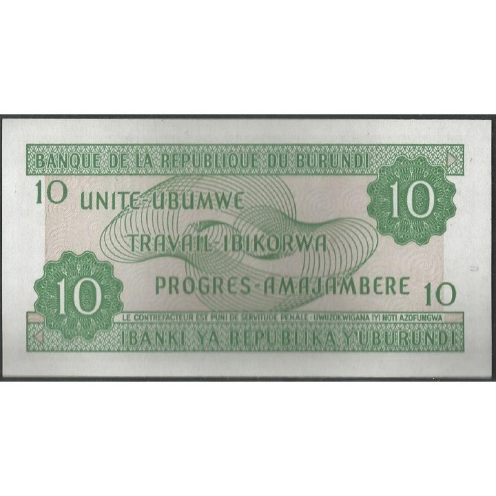 Burundi 10 Francs 5 Feb 2005 P33e reverso