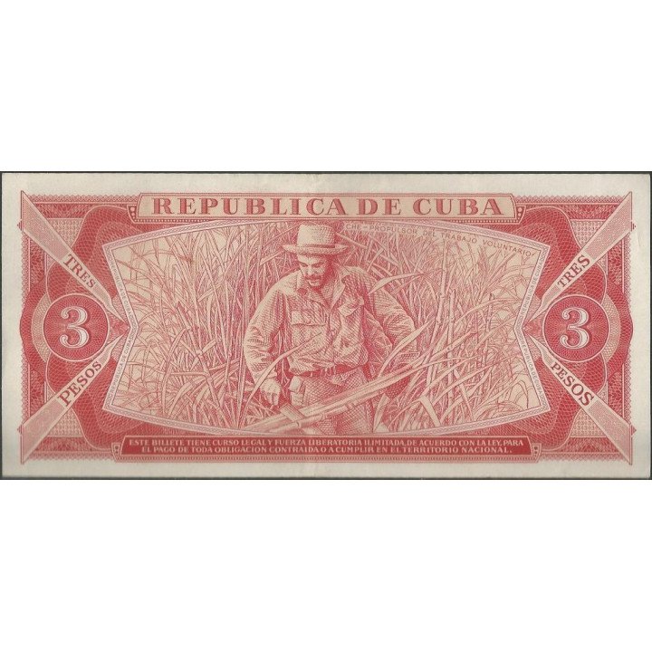 Cuba 3 Pesos 1986 P107a reverso