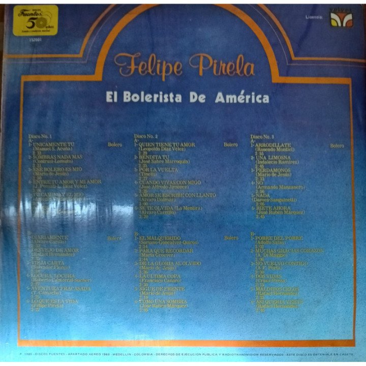 Felipe Pirela - Felipe Pirela Discografia (3 Vinilos) reverso