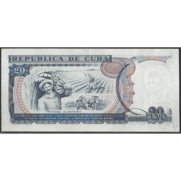 Cuba 20 Pesos 1991 P110a reverso
