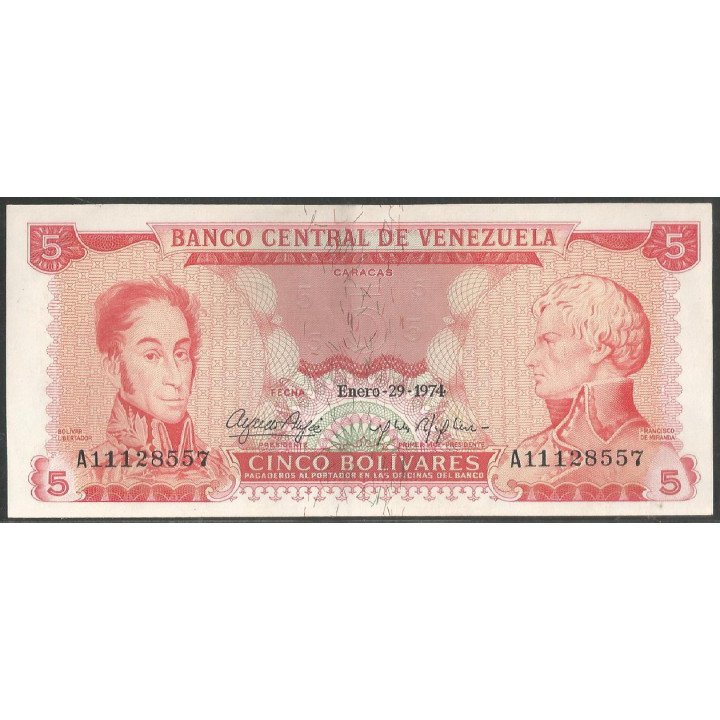 Venezuela 5 Bolivares 29 Ene 1974 A 8 Dig P50h
