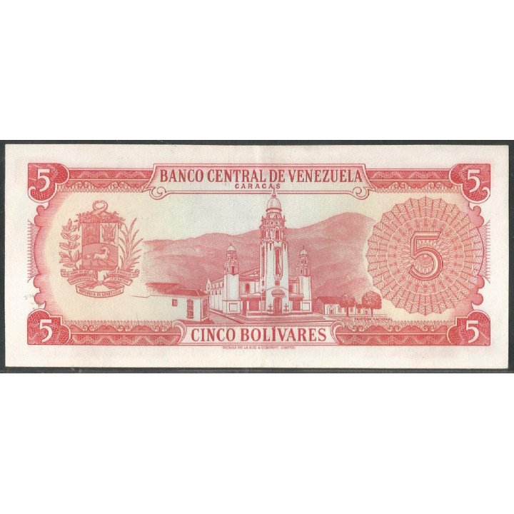 Venezuela 5 Bolivares 29 Ene 1974 A 8 Dig P50h reverso