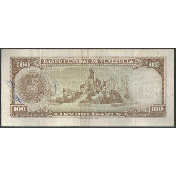 Venezuela 100 Bolivares 17 Ago 1971 A 7 Dig P48h reverso