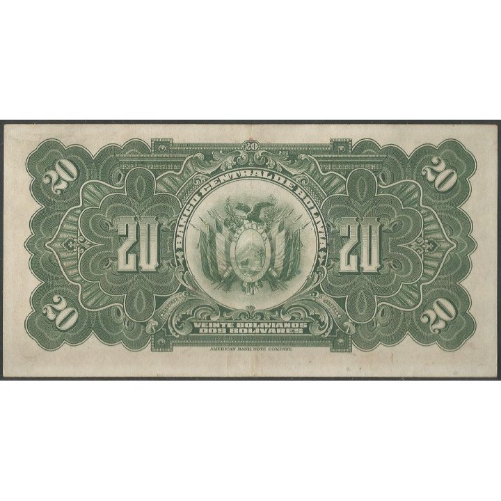 Bolivia 20 Bolivianos L 20 Jul 1928 Serie H P122a reverso